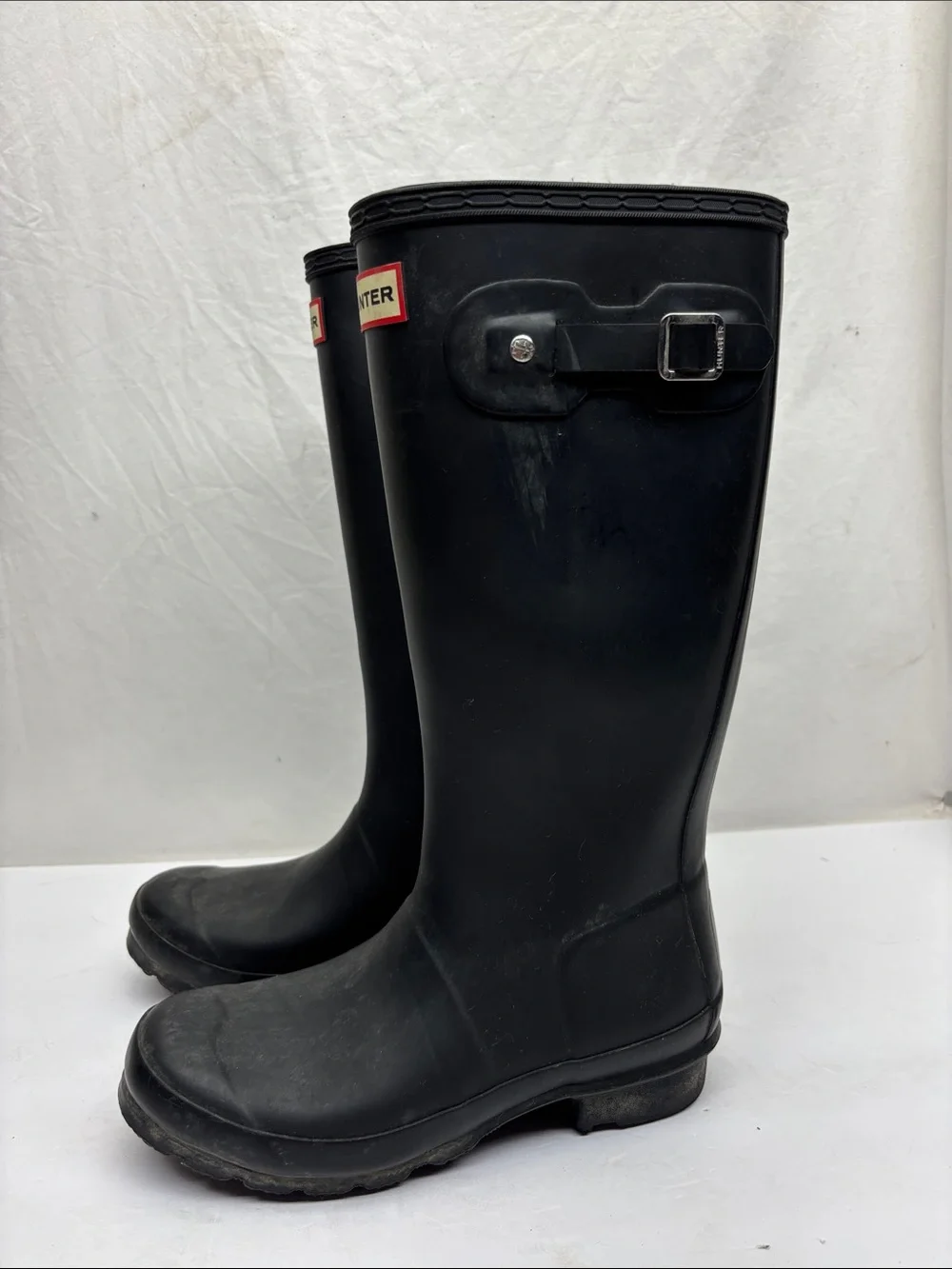 Hunter Black Knee-High Waterproof Rain Boots, SZ 5 for big girl 1(BA)